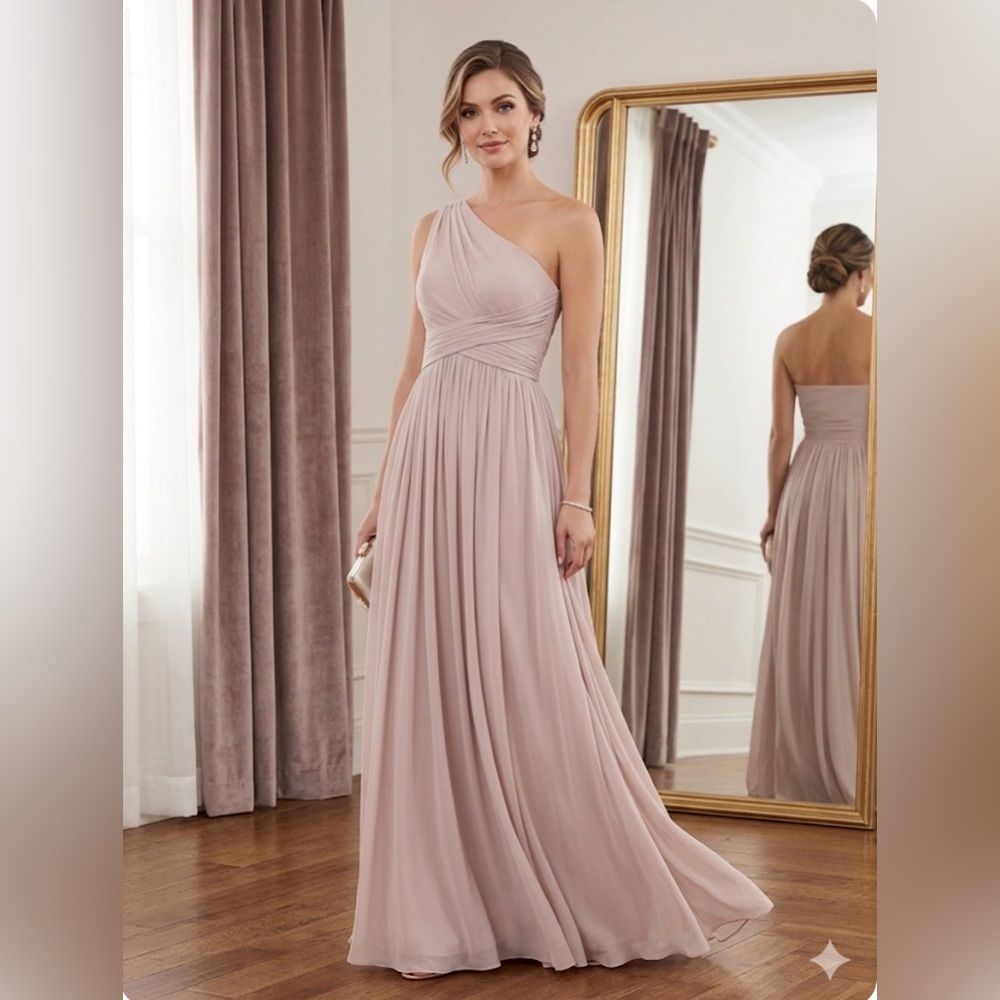 David's Bridal Taupe One-Shoulder Maxi Skirt
